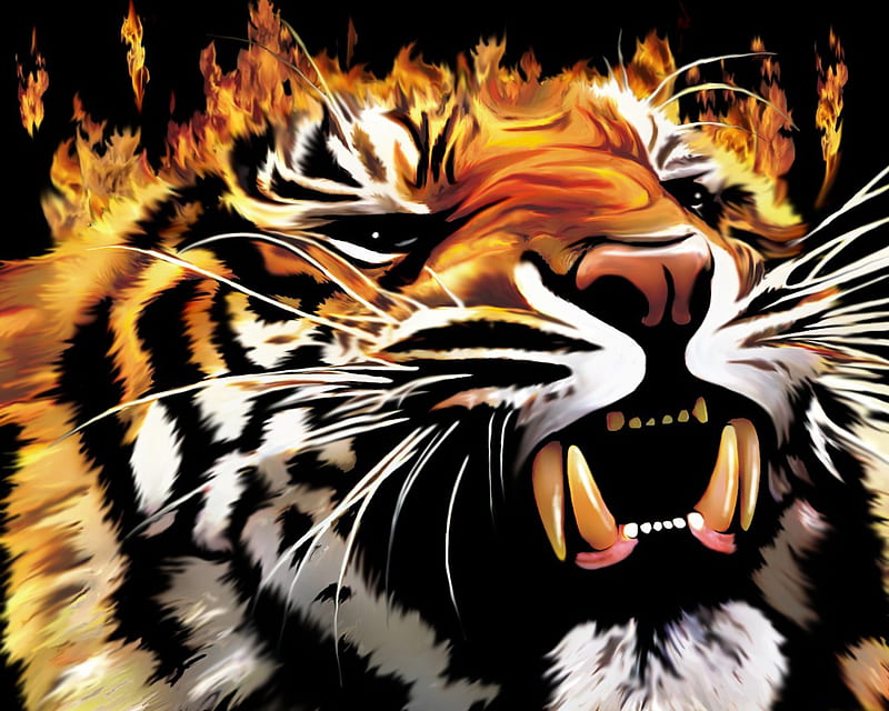 Fire Tiger, art, fire, tiger, cat, cats, animals, HD wallpaper | Peakpx