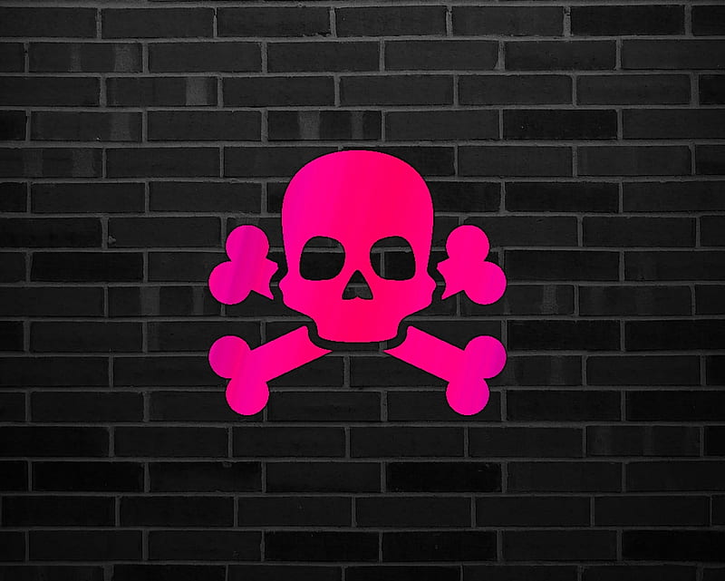 crossbones skull pink, gizzzi, brick, labrano, skull, crossbones, pink, wall, HD wallpaper