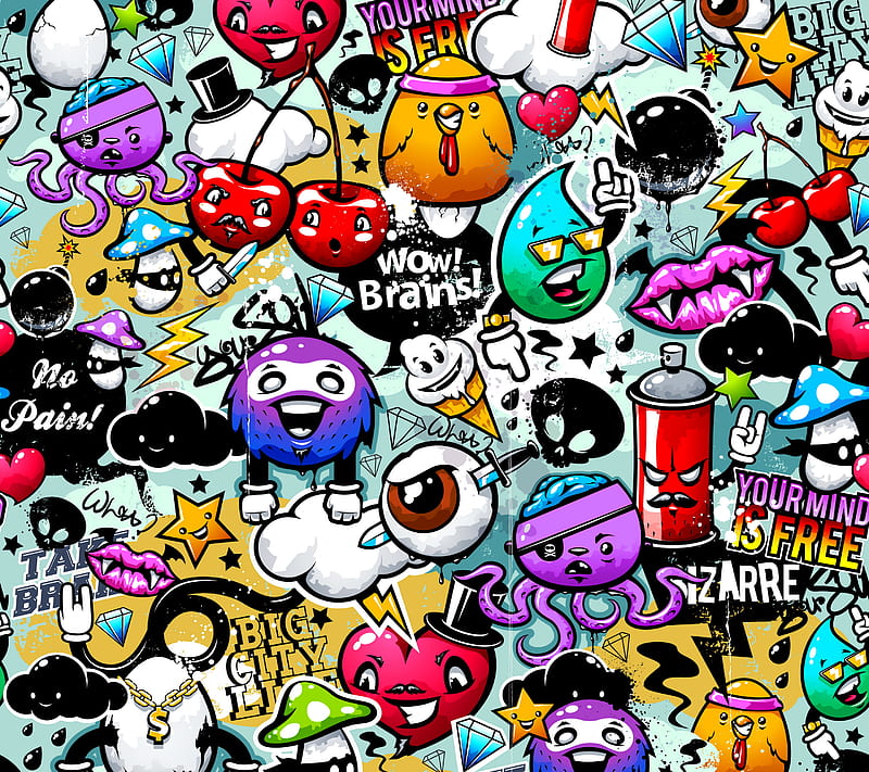Cartoon Graffiti, art, black, colorful, HD phone wallpaper | Peakpx