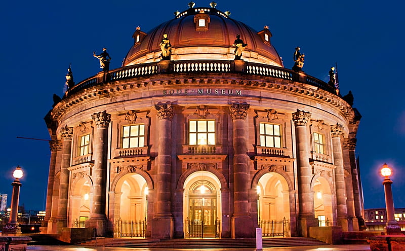 Bode Museum in Germany, architecture, bode museum, buildings, lights, HD wallpaper
