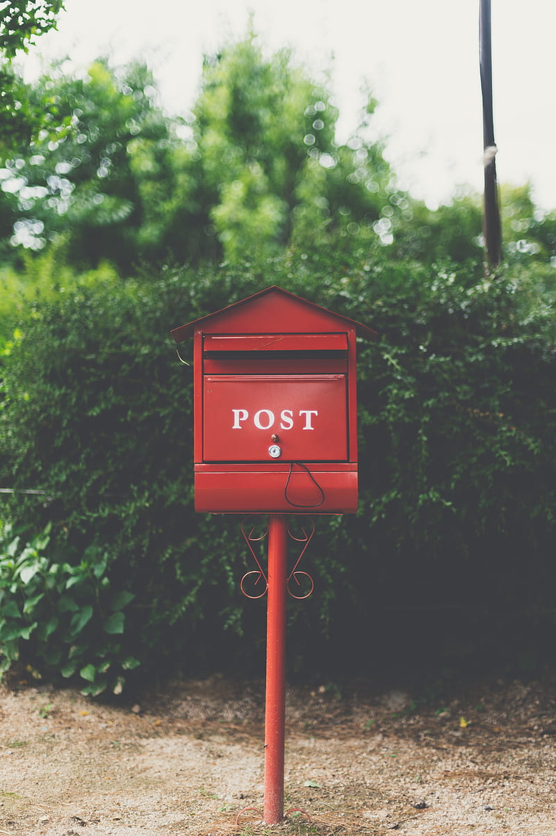 red wooden mailbox near green leaf plant, HD phone wallpaper
