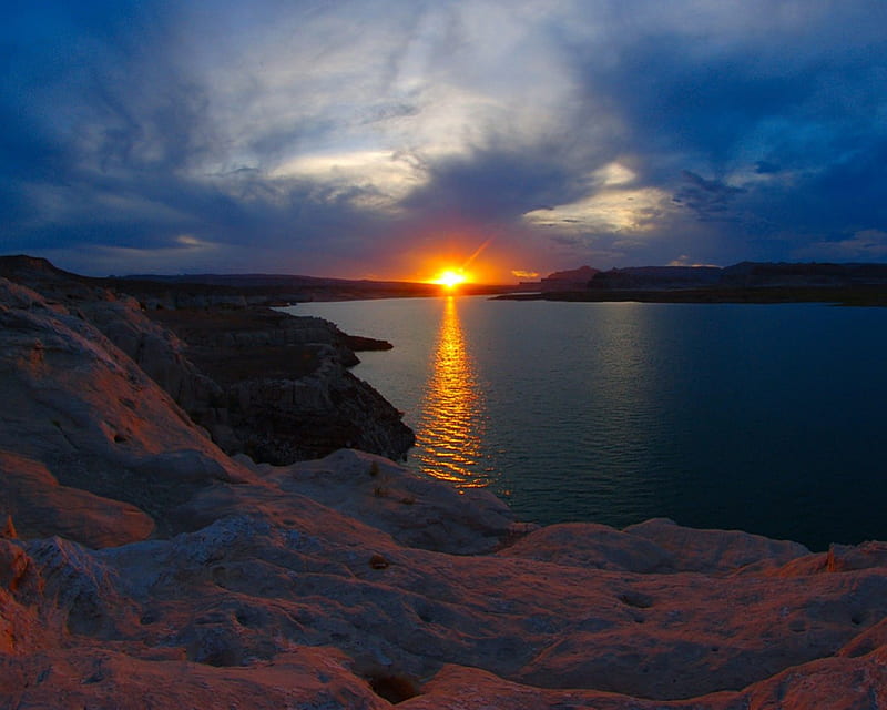 Lake Powell Sunset, sunset, lake, HD wallpaper
