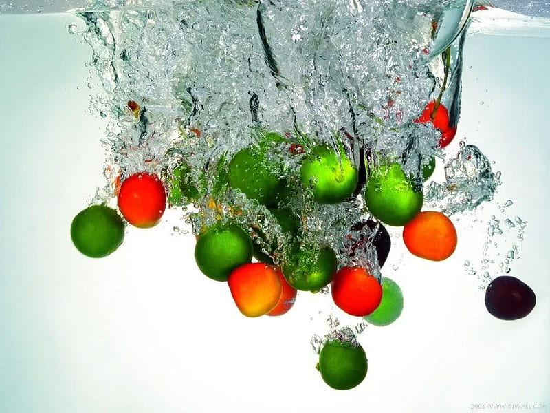 3d water fruit 1024x768. jpg, splash, fruit, h2o, yum, HD wallpaper