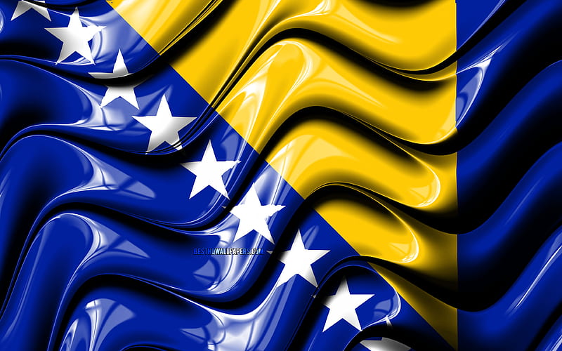 Bosnian flag Europe, national symbols, Flag of Bosnia and Herzegovina, 3D art, Bosnia and Herzegovina, European countries, Bosnia and Herzegovina 3D flag, HD wallpaper