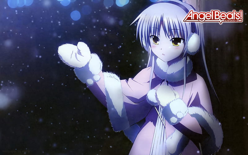 Its that time of year, kanade, angel beats, snow, night, winter, HD wallpaper