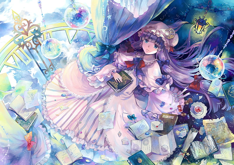 Patchouli Knowledge, manga, girl, anime, touhou, bubbles, stuff, ekira ...