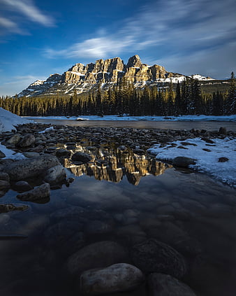 Mountains, snowy, reflection, rocks, HD wallpaper | Peakpx