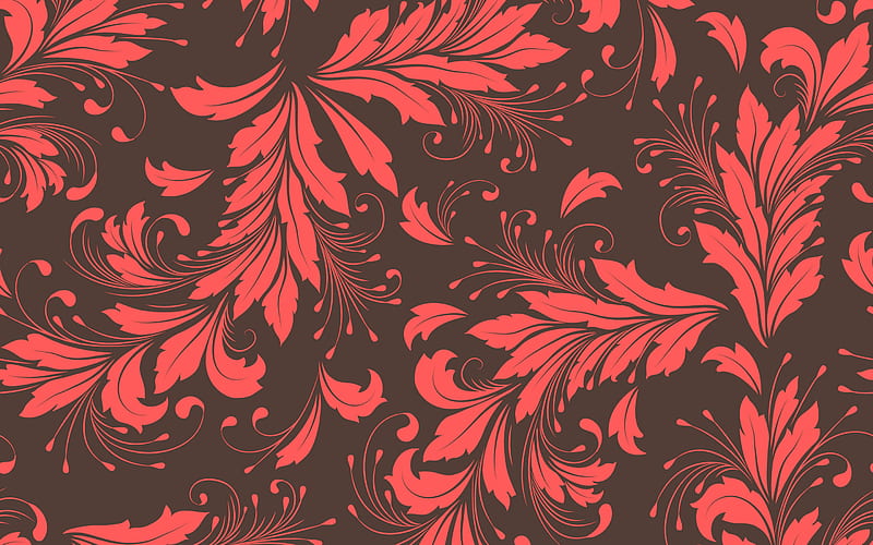 red brown floral retro texture, floral retro background, texture with floral ornaments, retro texture, HD wallpaper