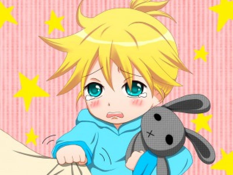 anime child boy with blue hair