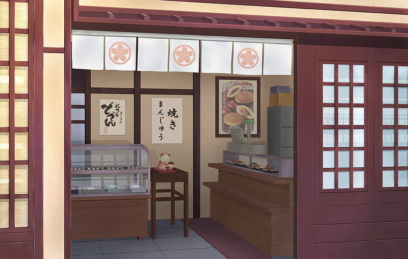 Anime shop, bakery, food, building, Anime, HD wallpaper | Peakpx