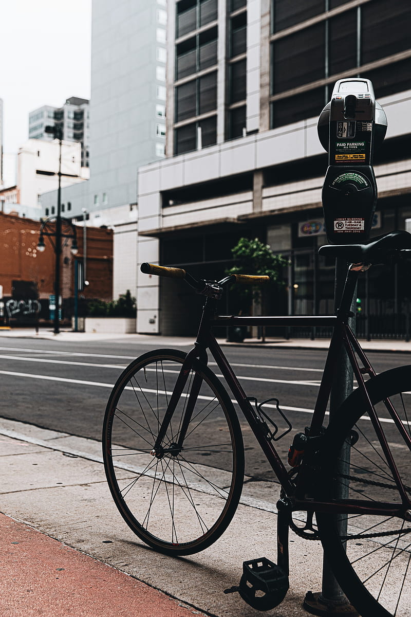 bicycle, street, buildings, city, HD phone wallpaper