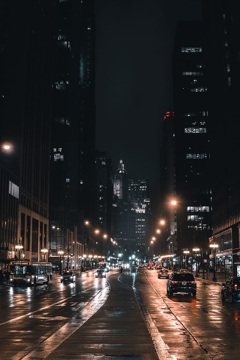 night city, street, city lights, traffic, chicago, usa, HD phone wallpaper