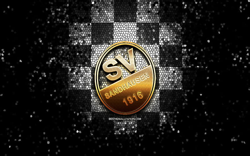 Sandhausen FC, glitter logo, Bundesliga 2, black white checkered background, soccer, VfL Osnabruck, german football club, Sandhausen logo, mosaic art, football, SV Sandhausen, HD wallpaper