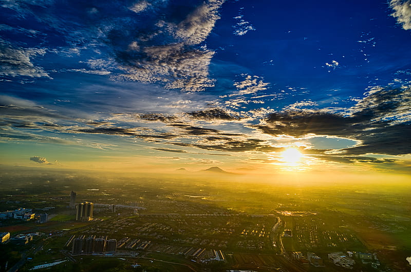 Bird's Eye View Of City During Dawn, HD wallpaper