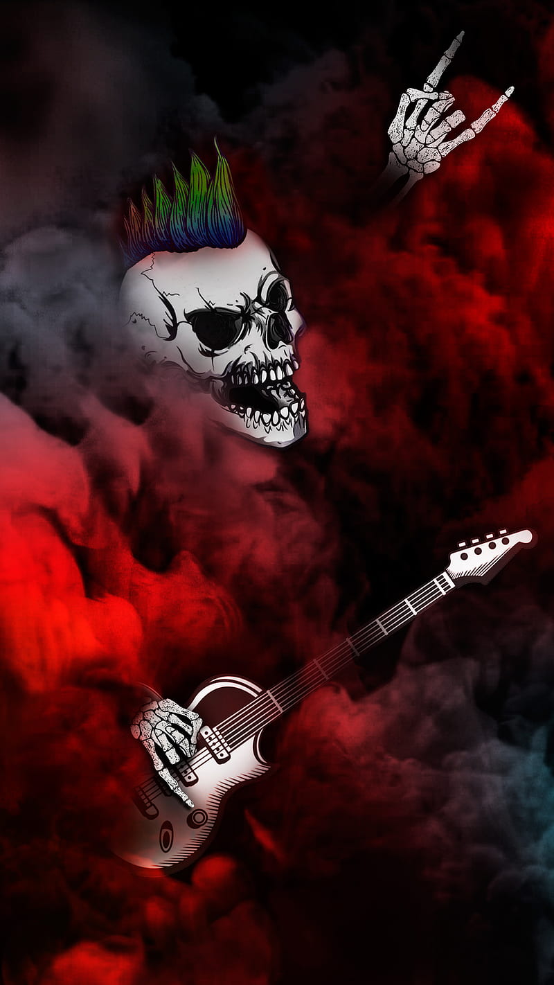 Rock anime, Rock, VIP, black, popular, punk, red, skull, smoke, HD phone  wallpaper