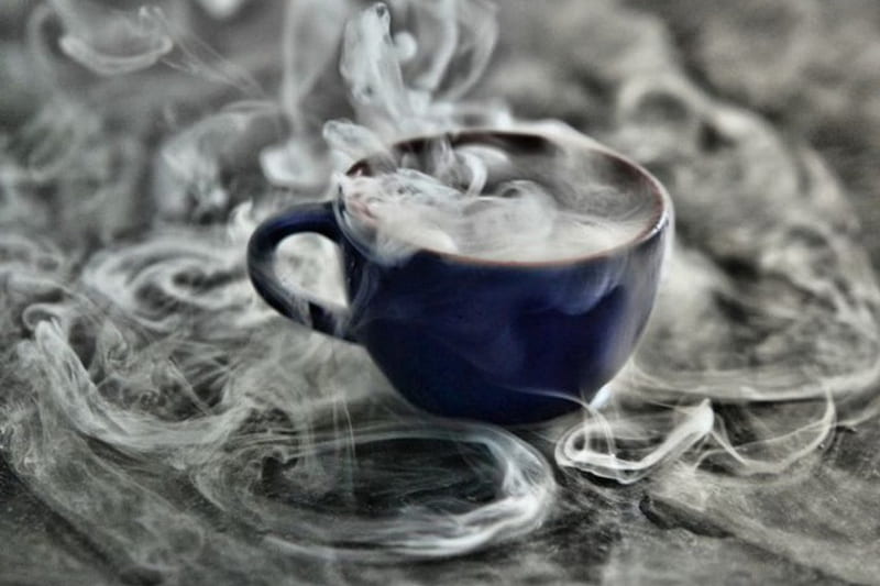 Hot Coffee, cup, smoke, two colors, fog, HD wallpaper