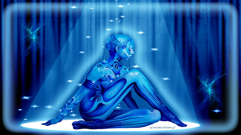 THE WOMAN ROBOT, blue robot, blue woman, girls, robot, woman, dalissa, blue, HD wallpaper