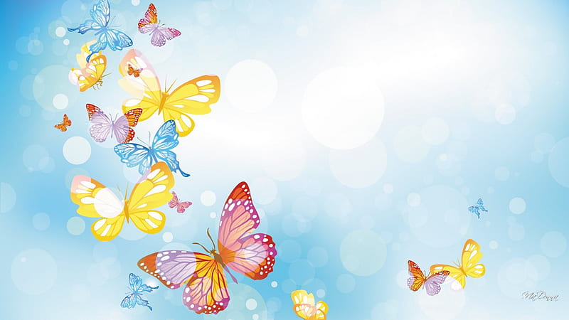 Butterflies Many, Bokeh, yellow, butterflies, spring, butterfly, summer, garden, pink, blue, HD wallpaper
