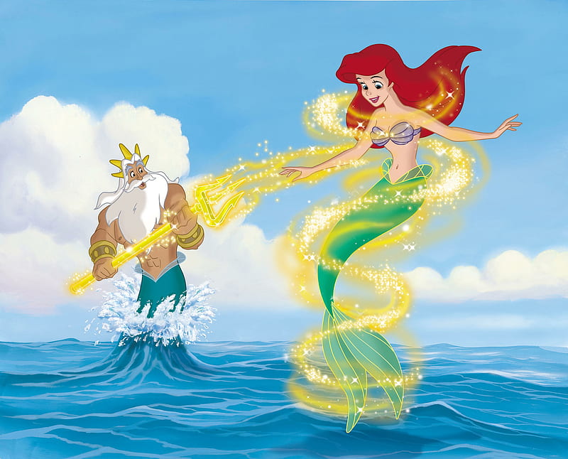The Little Mermaid, The Little Mermaid II: Return to the Sea, Ariel (The Little Mermaid), Cloud, King Triton, Mermaid, Merman, Ocean, Red Hair, Tail, HD wallpaper