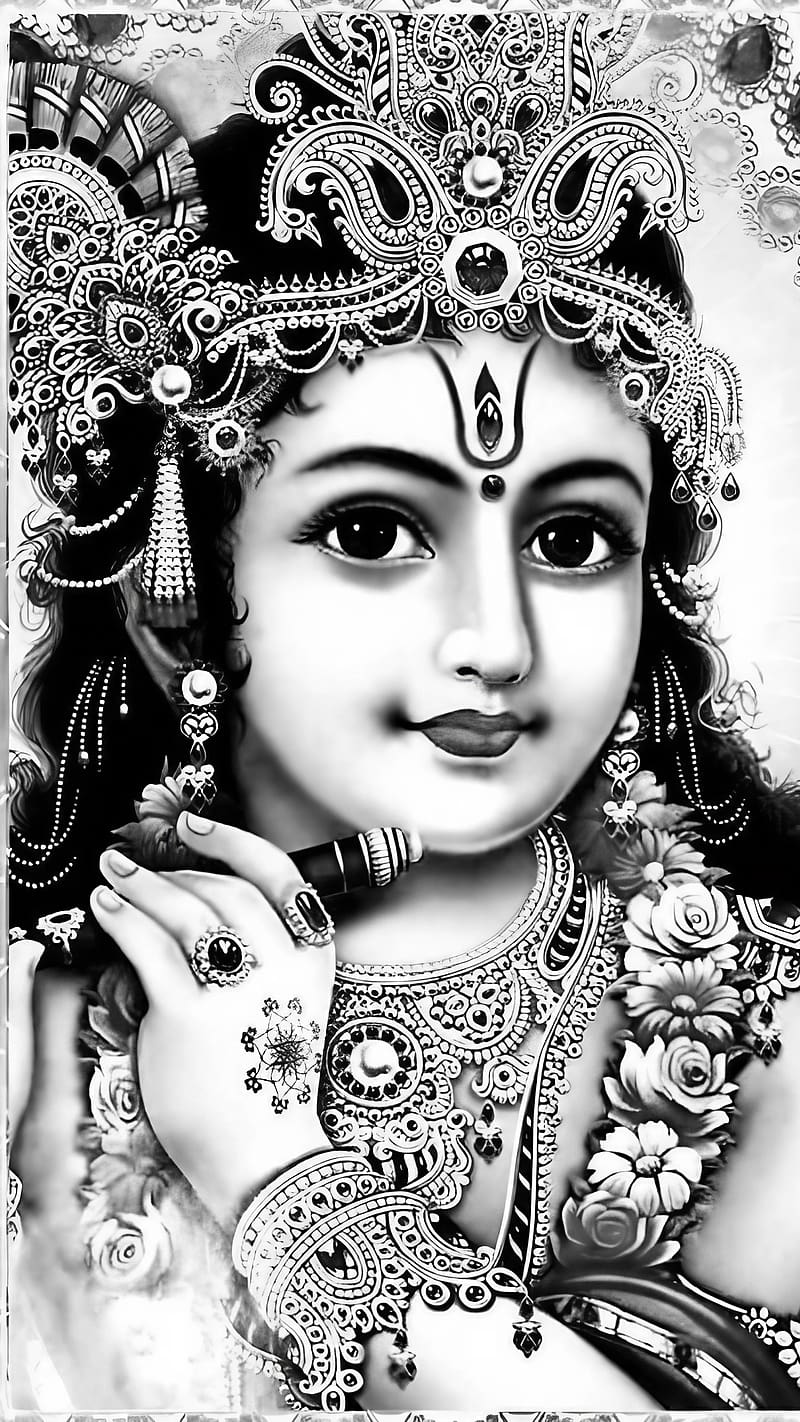 Krishna Pics, Black And White, lord, god, kanha, HD phone ...