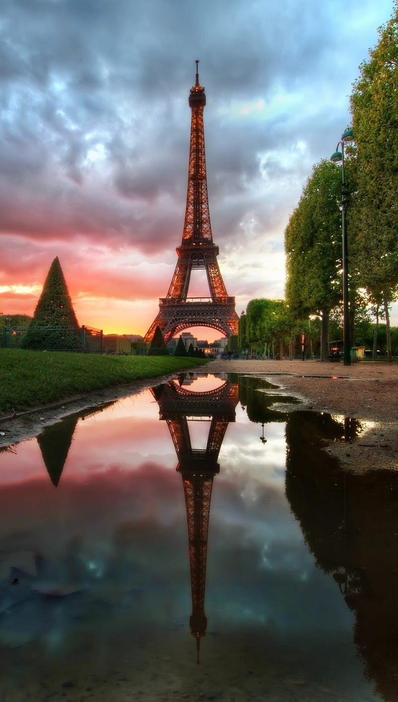 Eiffel Tower, reflection, HD phone wallpaper