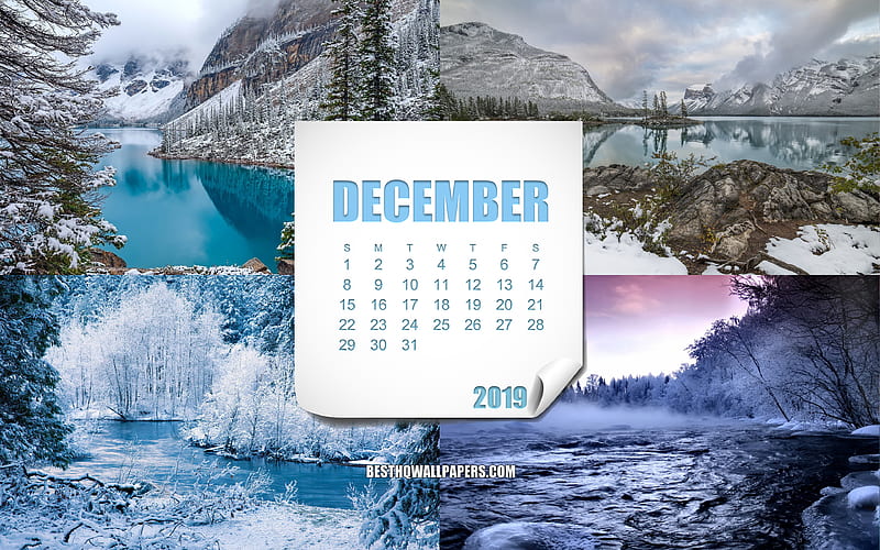 2019 December Calendar, winter, paper sheet, winter landscapes, December 2019 calendar, creative art, HD wallpaper