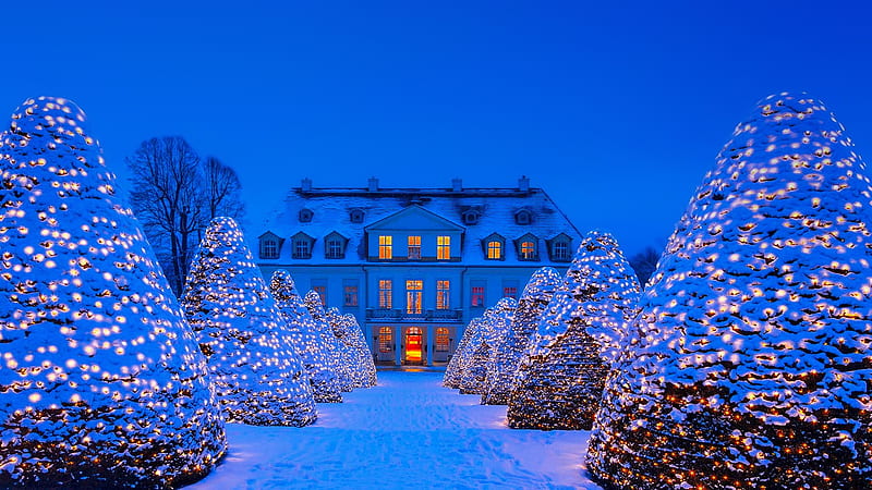 Wallpaper snow, lights, castle, holiday, magic, the moon, Paris, Christmas  images for desktop, section новый год - download