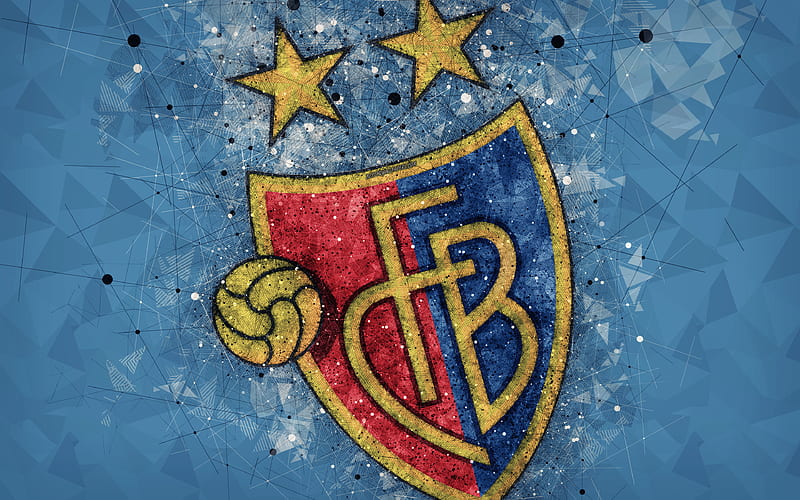 Basel FC, Switzerland Super League, creative logo, geometric art, emblem, Switzerland, football, Basel, blue abstract background, FC Basel, HD wallpaper