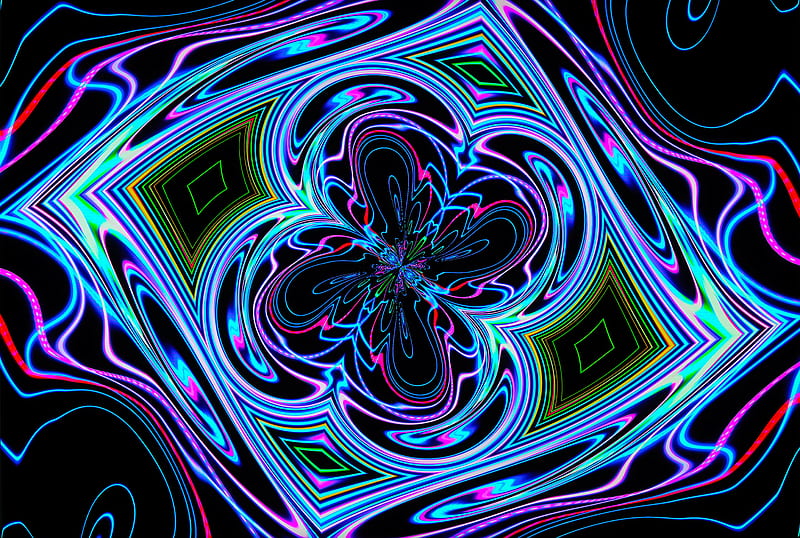 neon, fractal, waves, pattern, abstraction, HD wallpaper