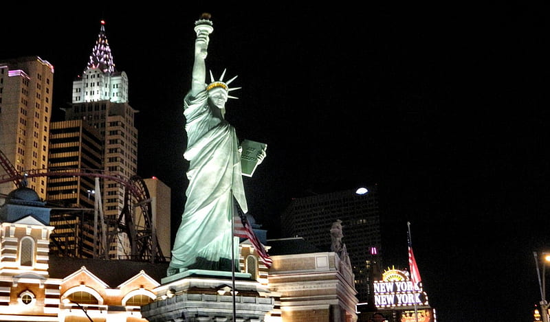 Lady Liberty at New York New York F1, USA, cityscape, Nevada, graphy, New York New York Casino, wide screen, scenery, Las Vegas, HD wallpaper