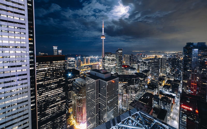 Toronto, CN Tower, skyscrapers, night, Canada, the city lights, HD wallpaper
