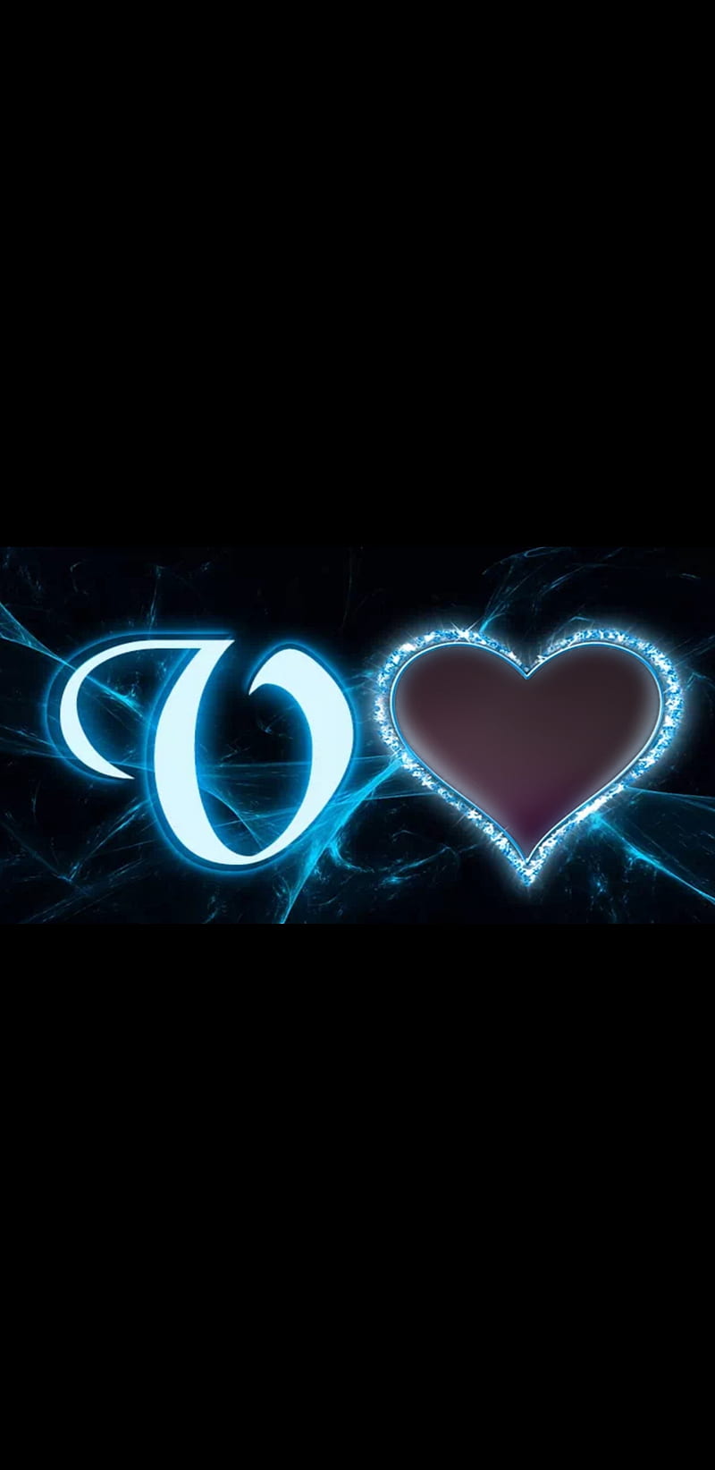 v letter, black, blue, alphabets, heart, lightning, HD phone wallpaper