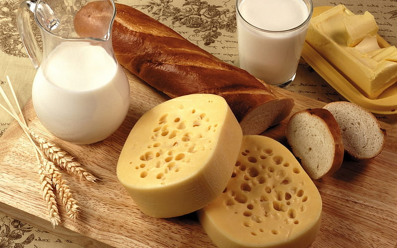 Milk Cheese And Bread, Butter, Cheese, Milk, Bread, White, HD wallpaper