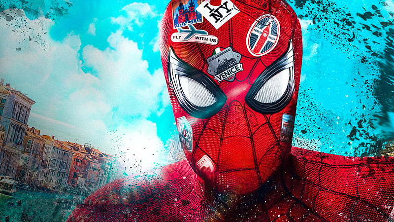 Spider Man Far From Home Spider Man With Background Of Blue Sky And Clouds Spider Man Far From Home, HD wallpaper