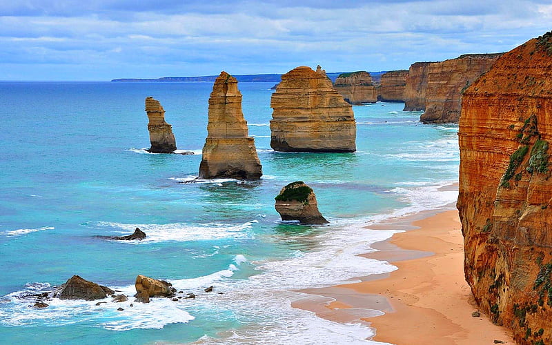 The Twelve Apostles, Ocean, beach, Rocks, Australia, HD wallpaper