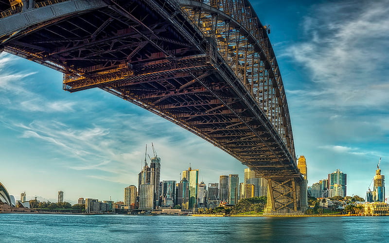 Sydney Harbour Bridge, Sydney, Port Jackson Bay, evening, sunset, metal suspension bridge, Sydney Harbour, Australia, HD wallpaper
