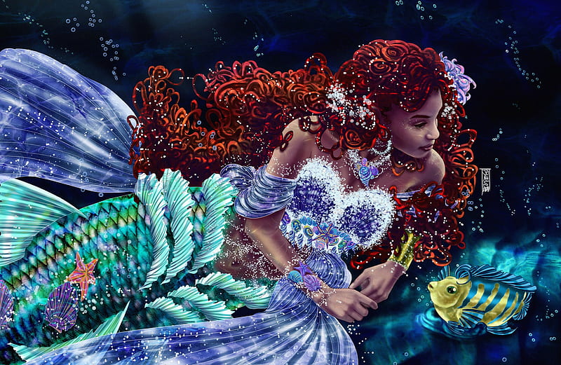 redhead mermaid painting