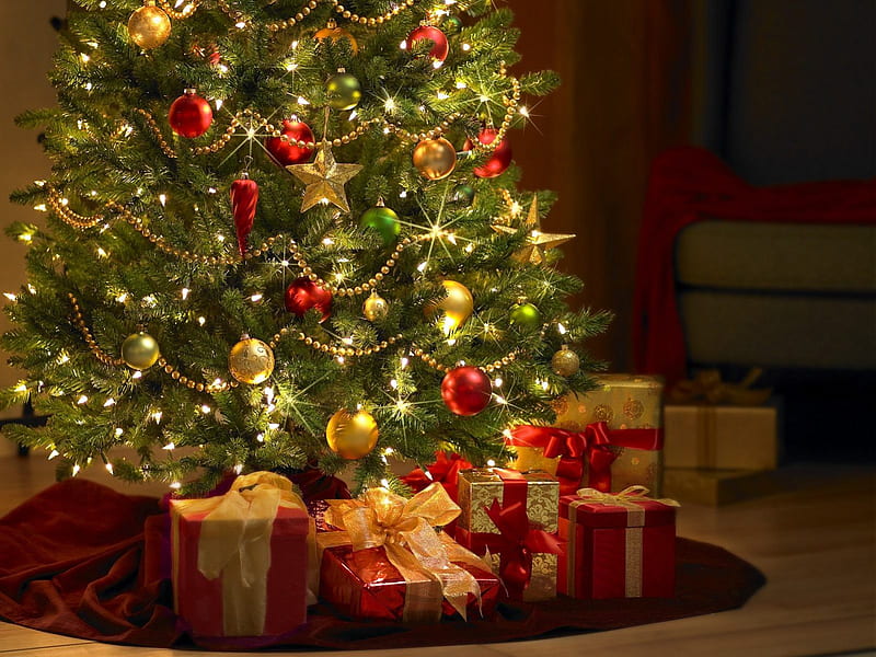 Presents Under the Tree, tree, present, christmas, decorations, gifts, HD wallpaper