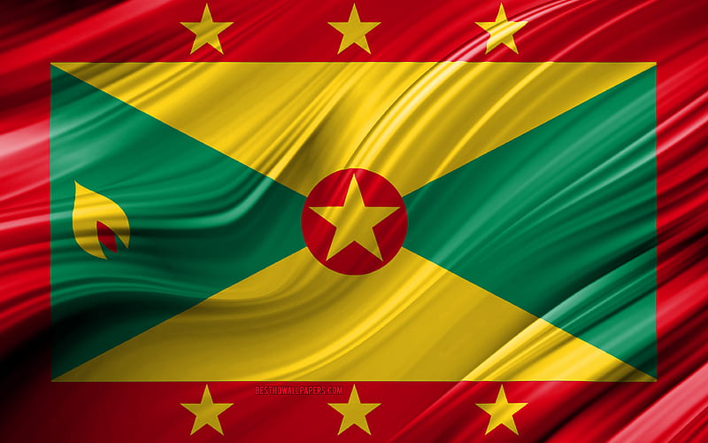 Grenada flag, North American countries, 3D waves, Flag of Grenada, national symbols, Grenada 3D flag, art, North America, Grenada, HD wallpaper