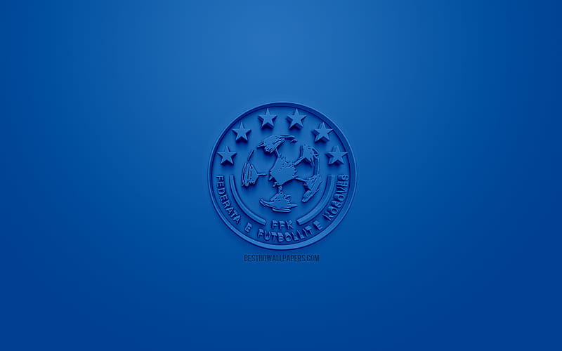 Kosovo national football team, creative 3D logo, blue background, 3d emblem, Kosovo, Europe, UEFA, 3d art, football, stylish 3d logo, HD wallpaper