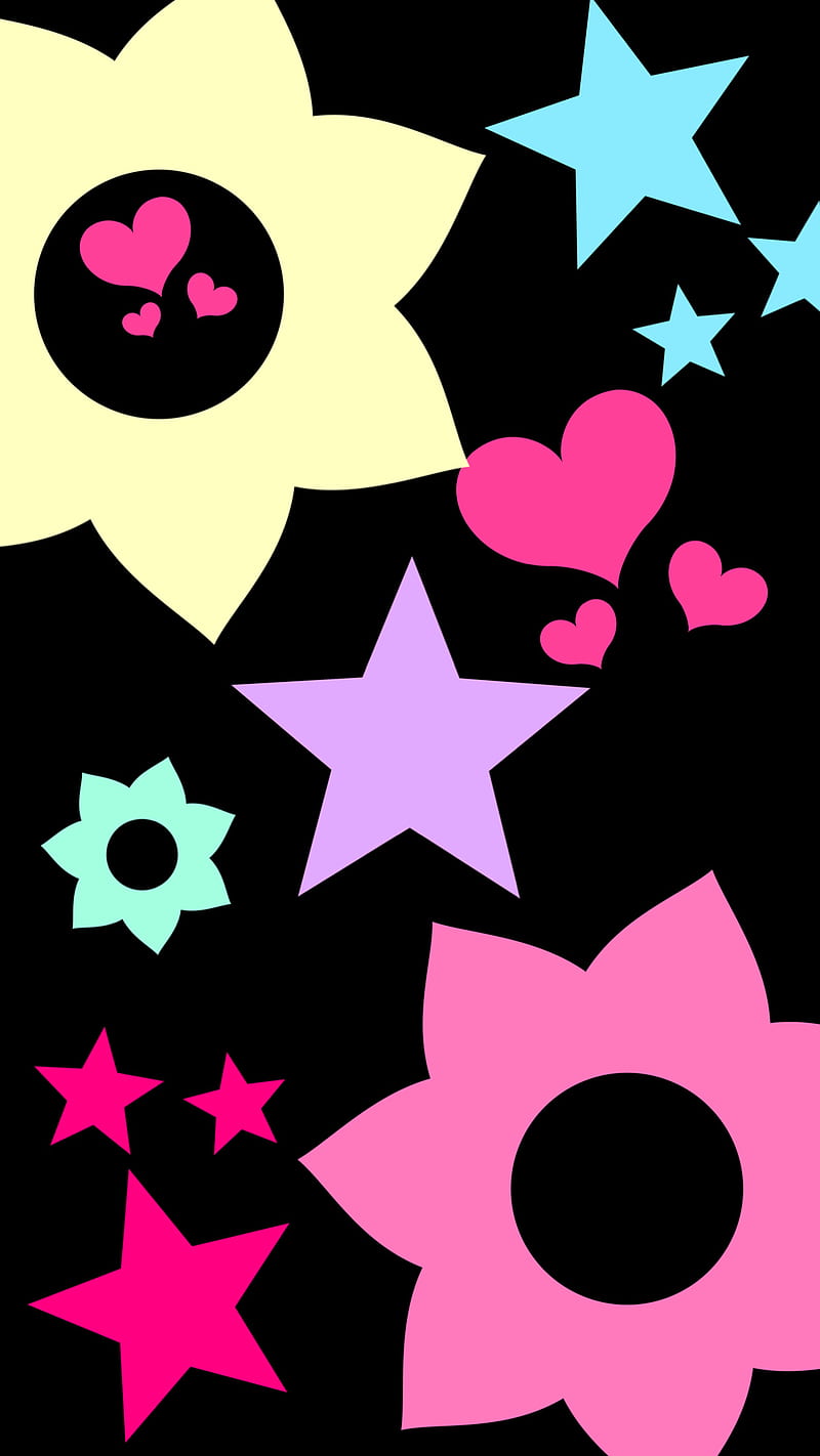 Oled girl, colours, constellation, corazones, flowers, happy, pink, teal, HD phone wallpaper