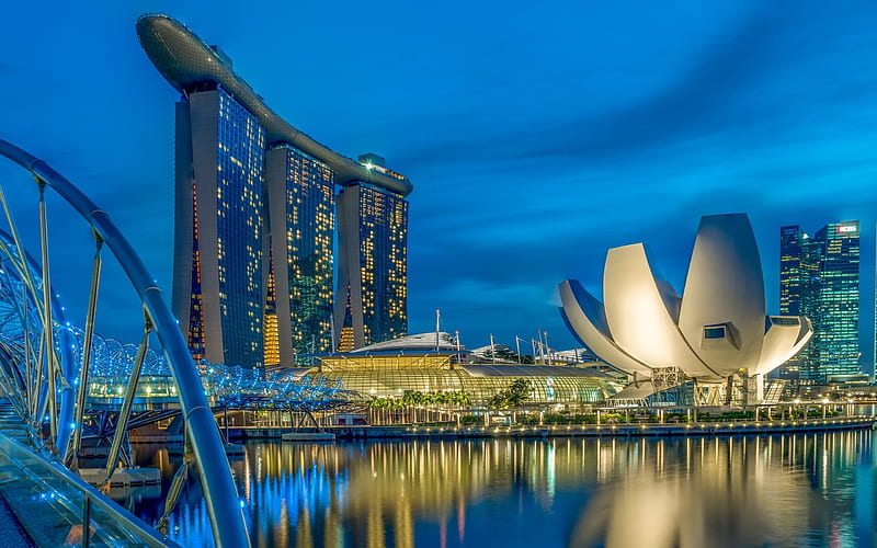 Marina Bay Sands, Singapore, dawn, morning, hotel, Asia, HD wallpaper