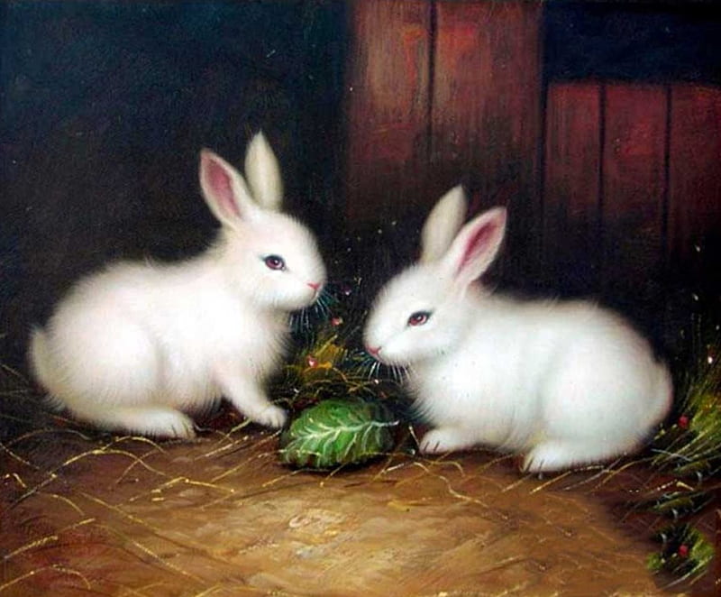 Bunny painting, painting, Bunny, couple, animals, HD wallpaper