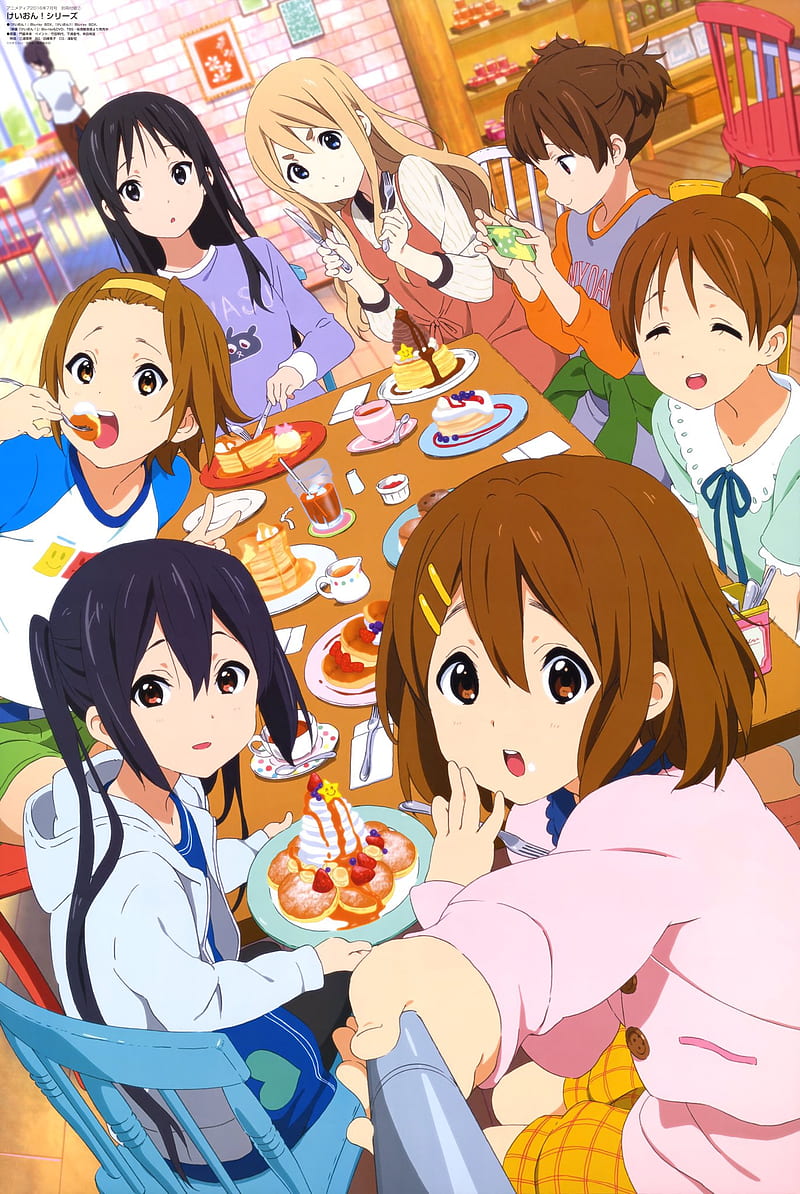 K-ON Girls, anime, azunyan, cute, food, mio, mugi, music, ritsu, yui, HD phone wallpaper