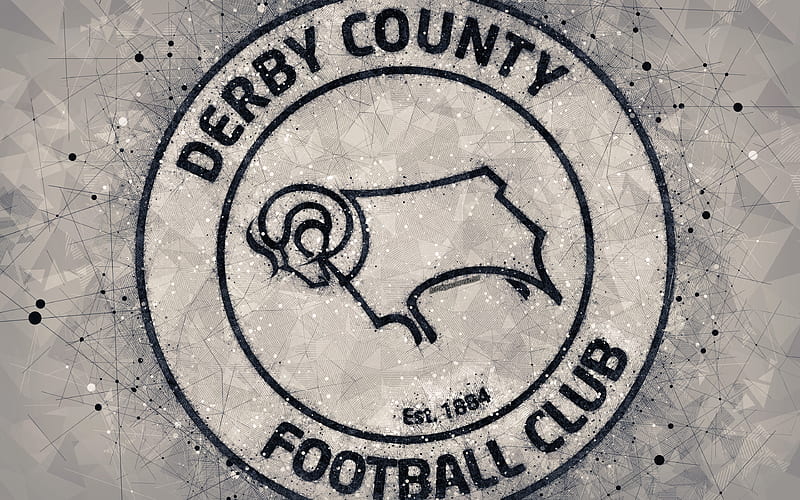 Derby County FC geometric art, logo, gray abstract background, English football club, emblem, EFL Championship, Derby, Derbyshire, England, United Kingdom, football, English Championship, HD wallpaper