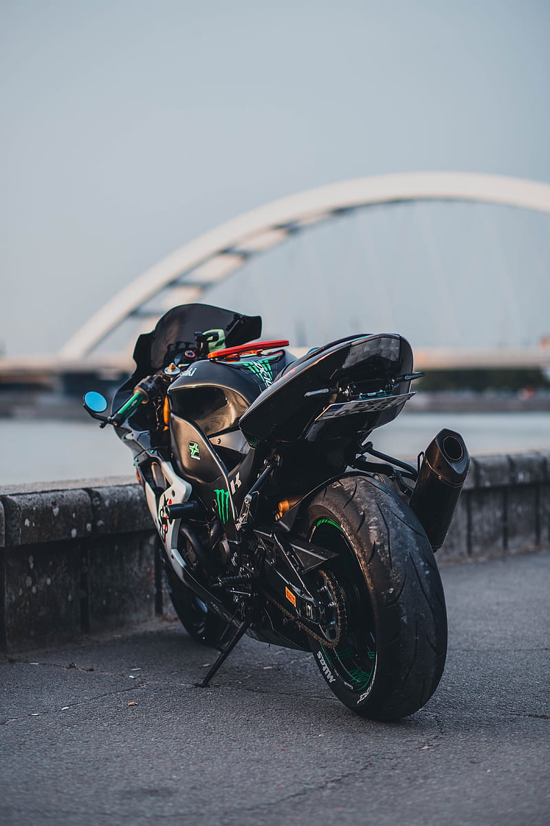 kawasaki, motorcycle, bike, rear view, HD phone wallpaper