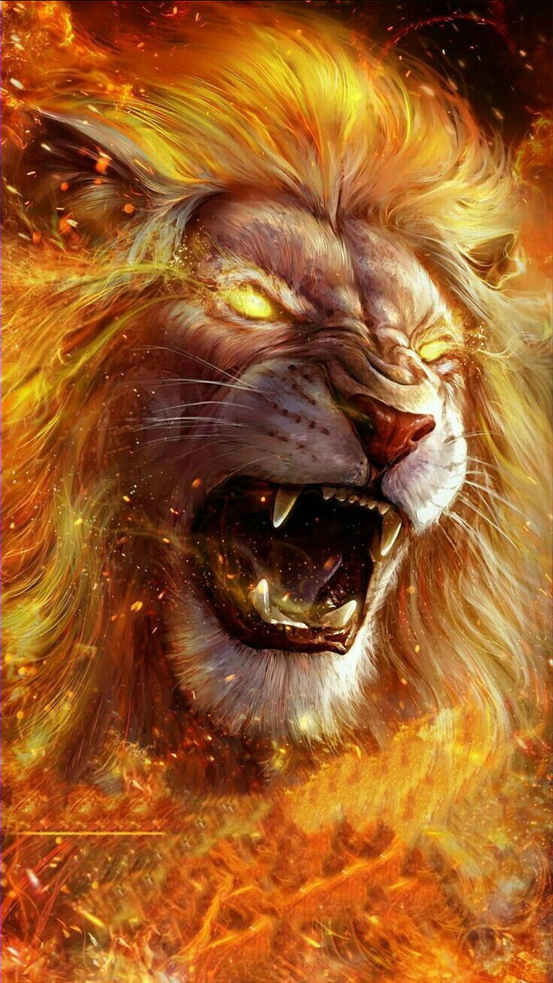 Mad tiger, angry, drawings, fire, lion, teeth, HD phone wallpaper