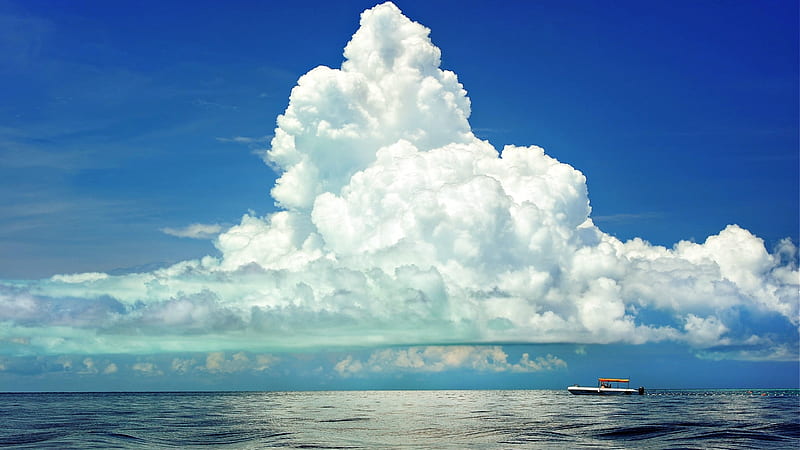Cloud, water, ship, cumulus, summer, white, sea, blue, HD wallpaper