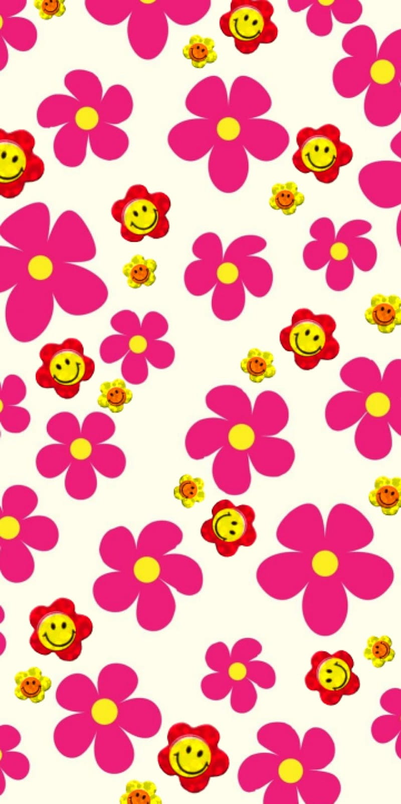 Little flowers, pink, smiley face, yellow, HD phone wallpaper | Peakpx