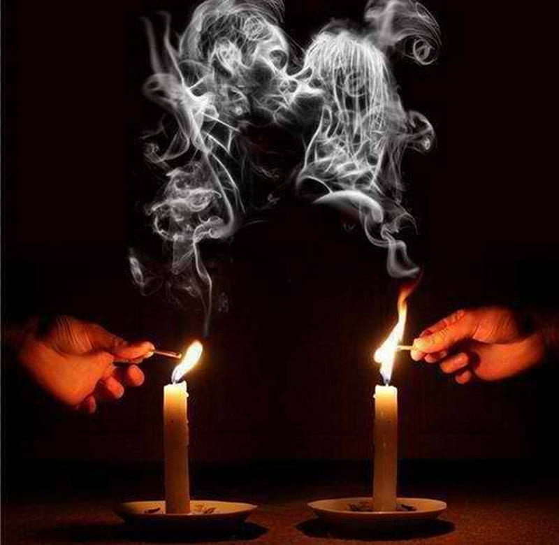 fire for two, hands, flame, smoke, candles, light, HD wallpaper